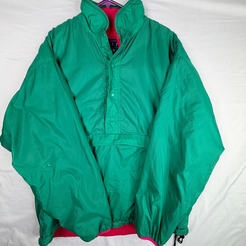 Gap Arctic Light Fleece Pullover Jacket XL Green Pink Vintage Anorak Ripstop